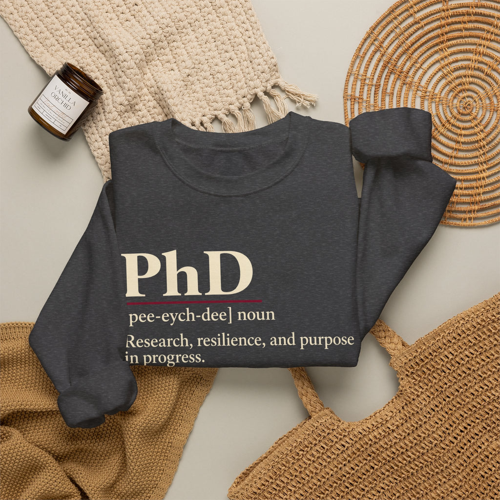 PhD Definition Crewneck Sweatshirt — Research, Resilience, and Purpose