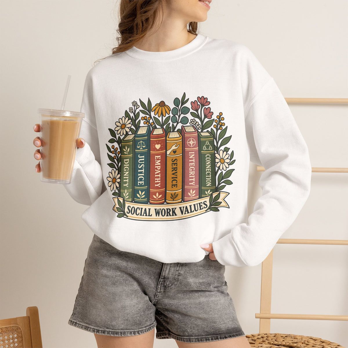 Social Work Values Crewneck Sweatshirt — Floral Books Design