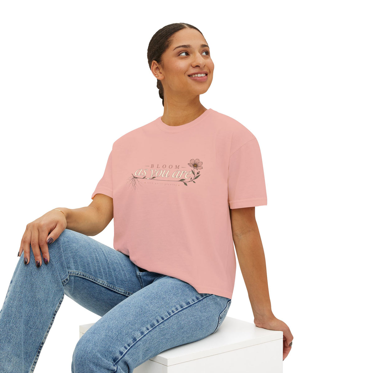 Bloom "As You Are" Boxy Tee – Floral Inspirational Crop Top