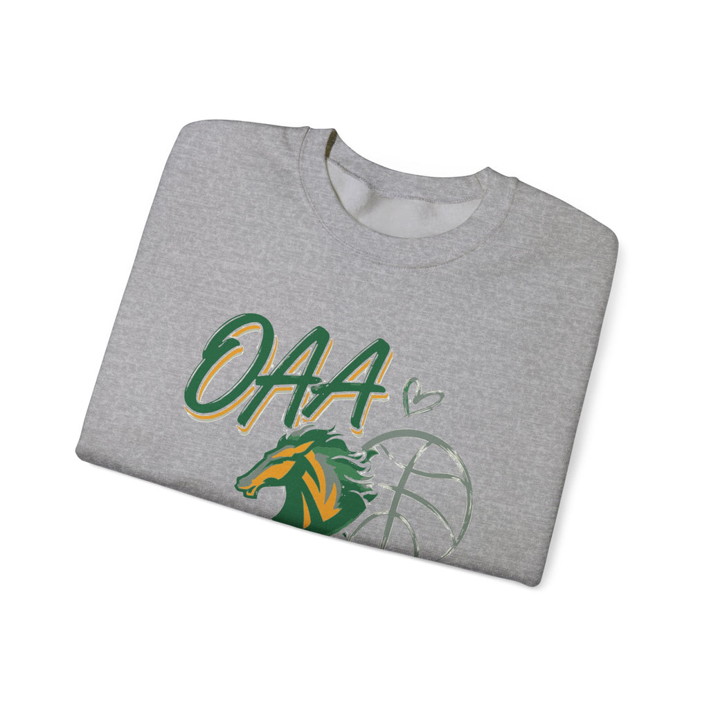 Basketball Mom Crewneck Sweatshirt — OAA Mustangs Sleeve Graphic