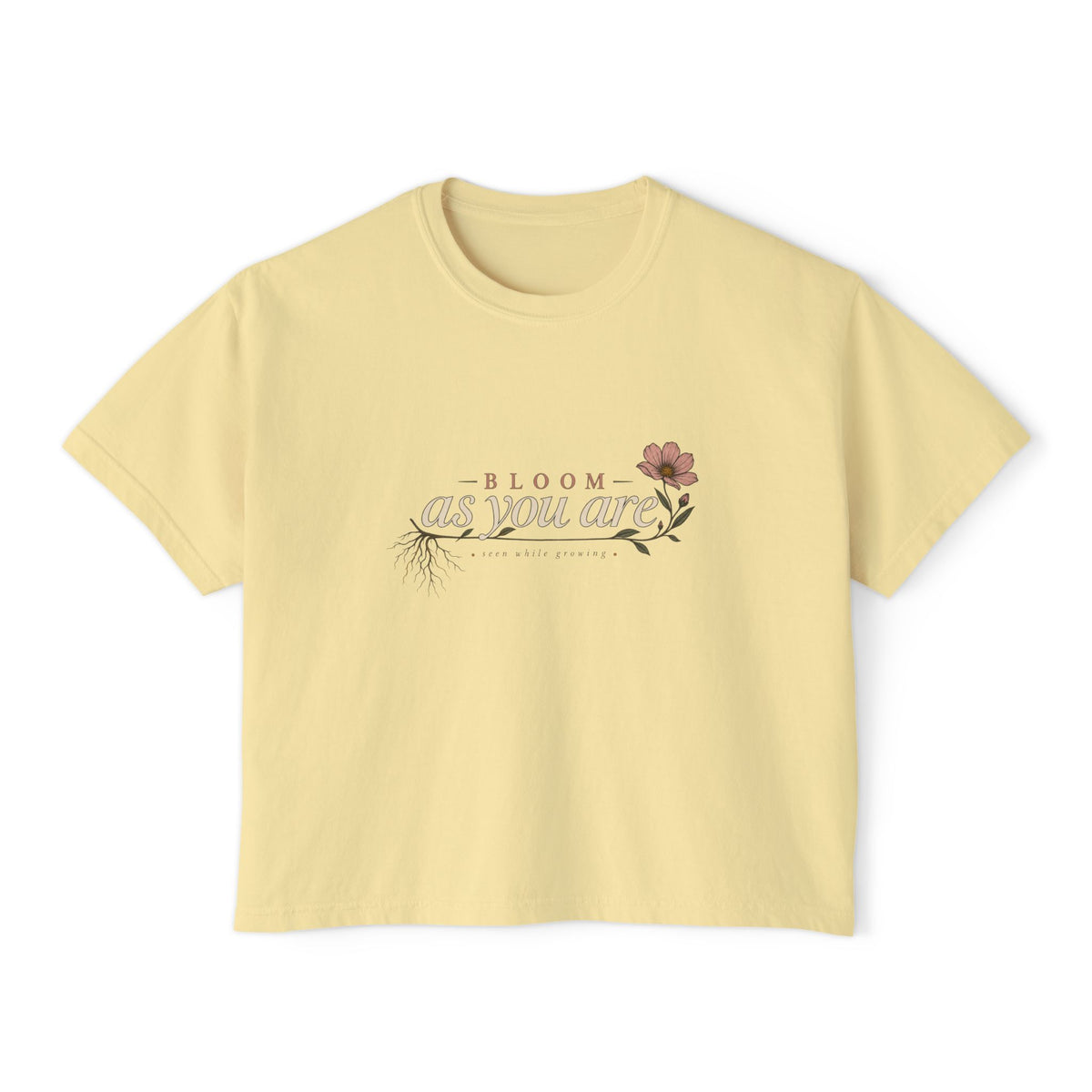 Bloom "As You Are" Boxy Tee – Floral Inspirational Crop Top