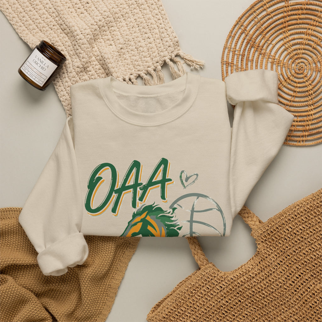 Basketball Mom Crewneck Sweatshirt — OAA Mustangs Sleeve Graphic