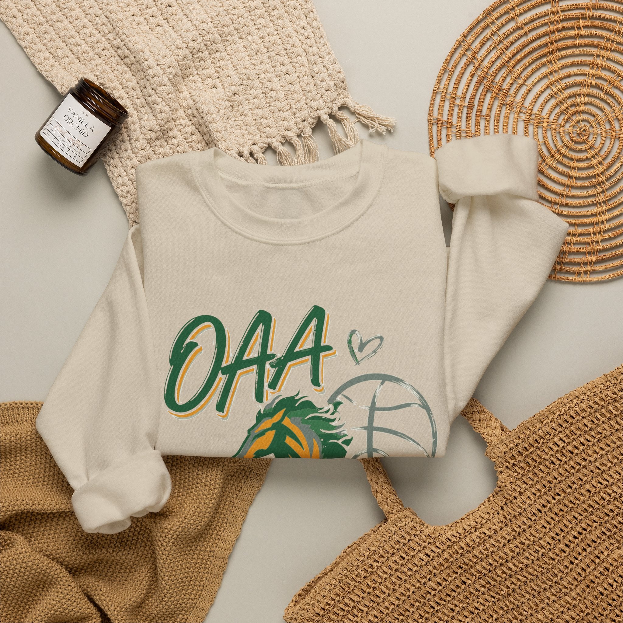 Basketball Mom Crewneck Sweatshirt — OAA Mustangs Sleeve Graphic
