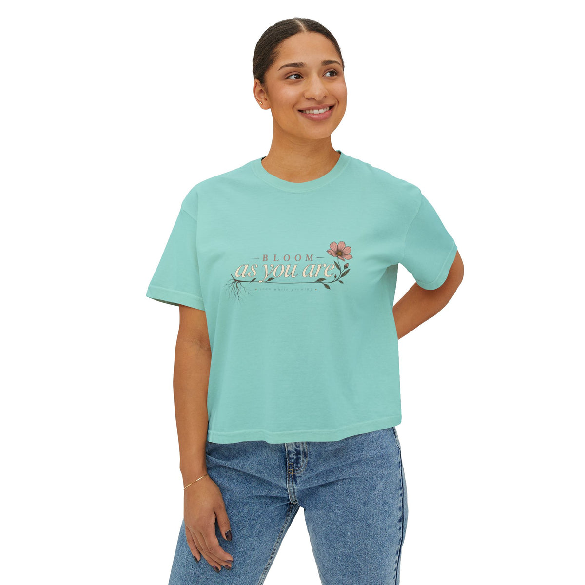Bloom "As You Are" Boxy Tee – Floral Inspirational Crop Top