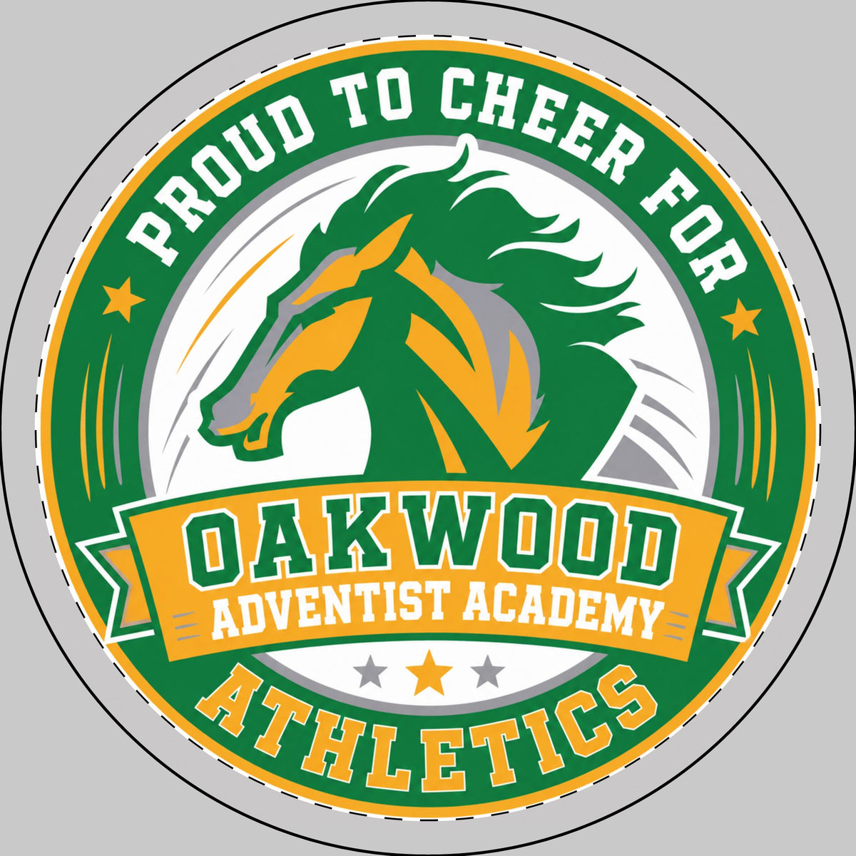Round Car Magnet – "Proud to Cheer for Oakwood Adventist Academy Athletics" School Spirit Decal