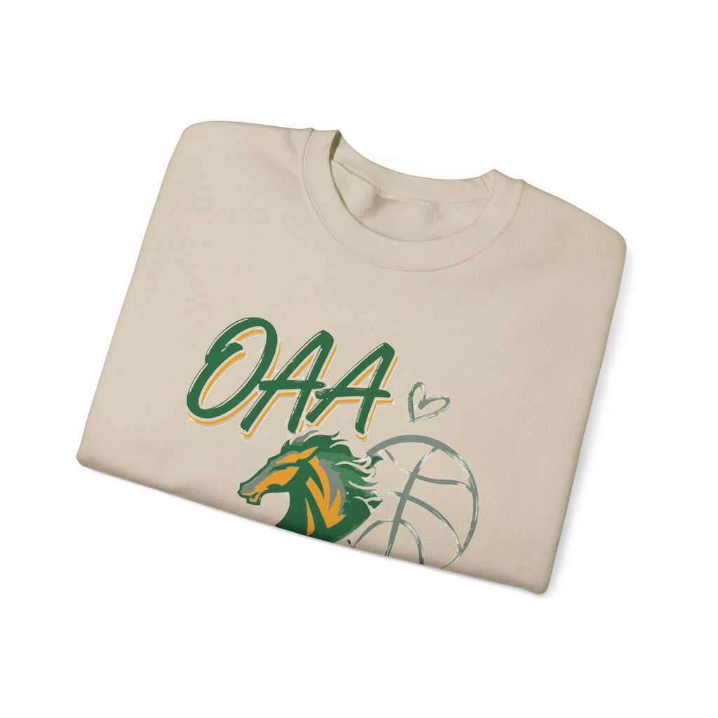 Basketball Mom Crewneck Sweatshirt — OAA Mustangs Sleeve Graphic