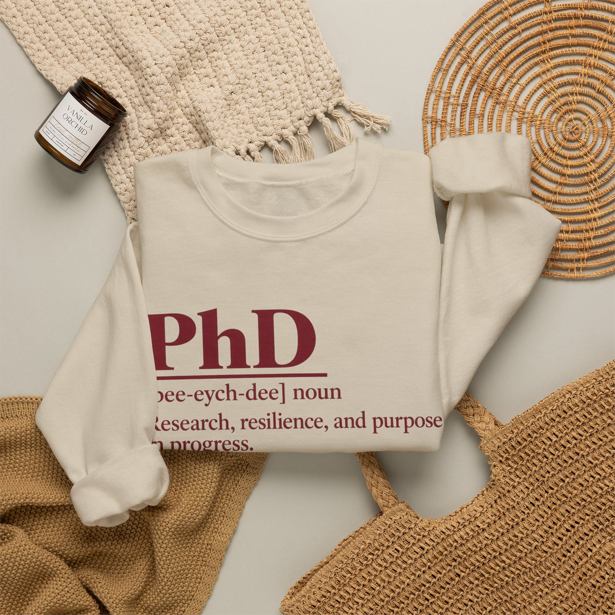 PhD Definition Crewneck Sweatshirt — Research, Resilience, and Purpose