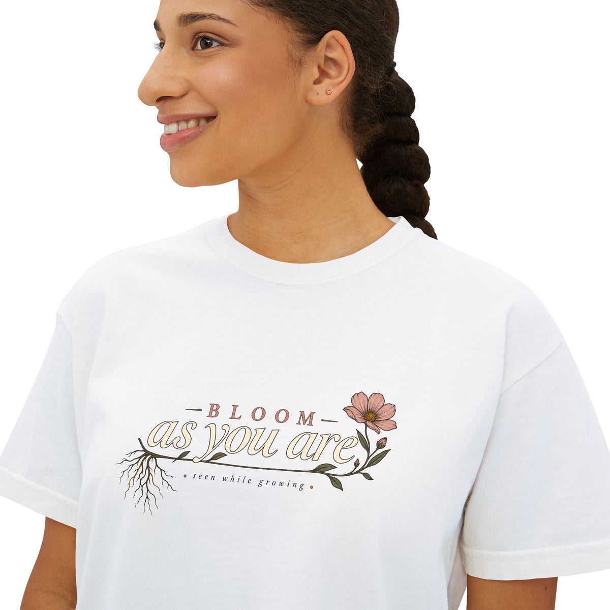 Bloom "As You Are" Boxy Tee – Floral Inspirational Crop Top
