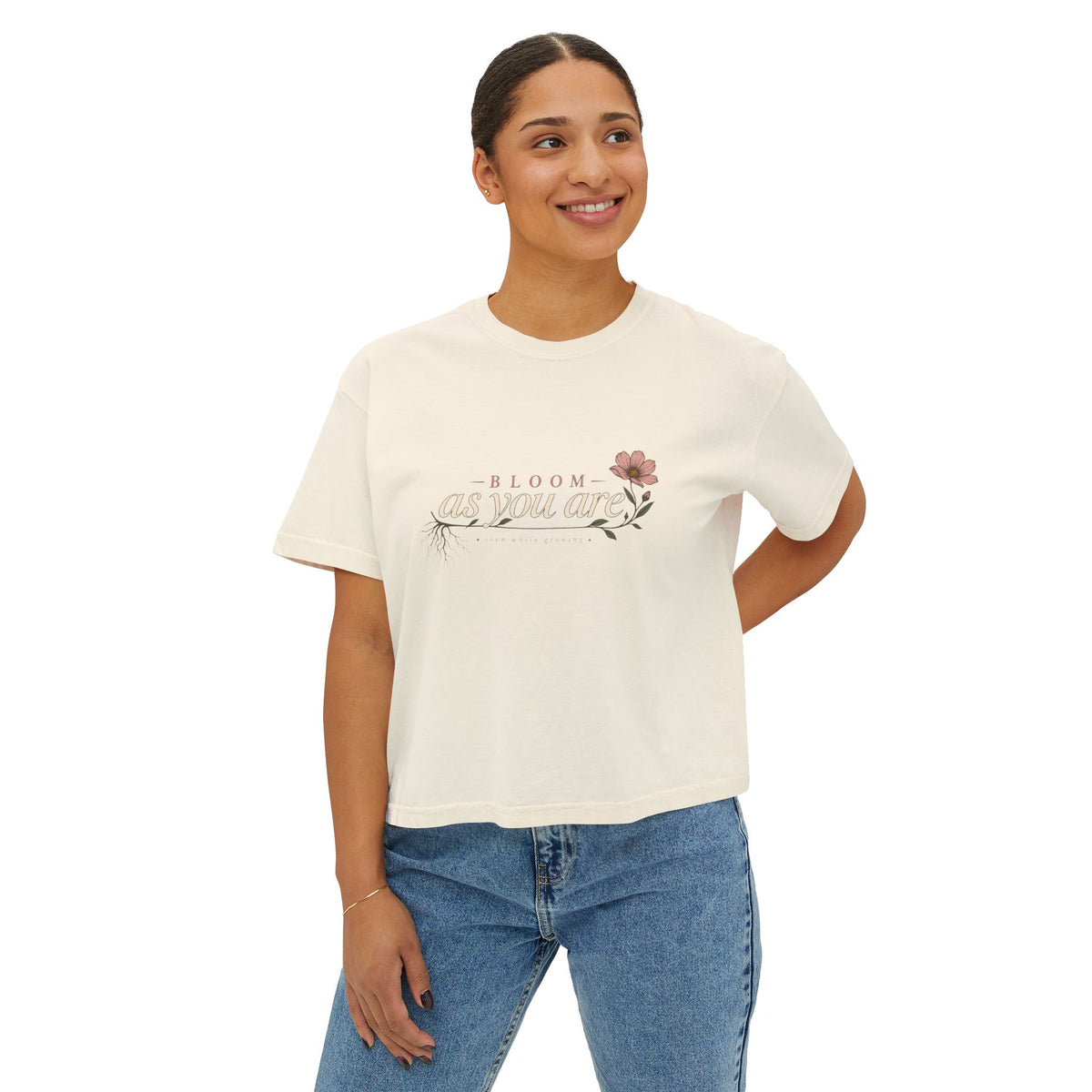 Bloom "As You Are" Boxy Tee – Floral Inspirational Crop Top