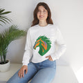 The Mustang Graphic Sweatshirt — Green & Orange Equestrian Logo Crewneck