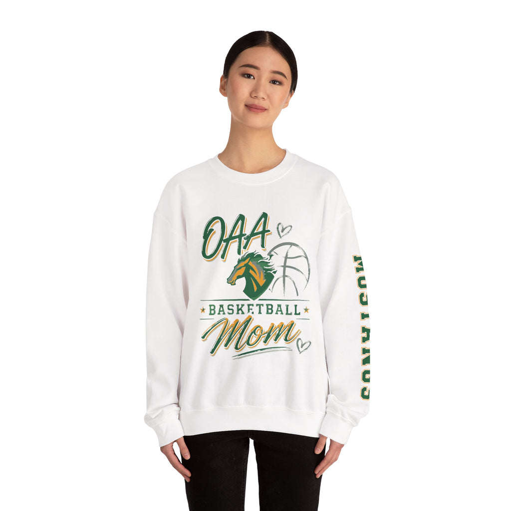 Basketball Mom Crewneck Sweatshirt — OAA Mustangs Sleeve Graphic