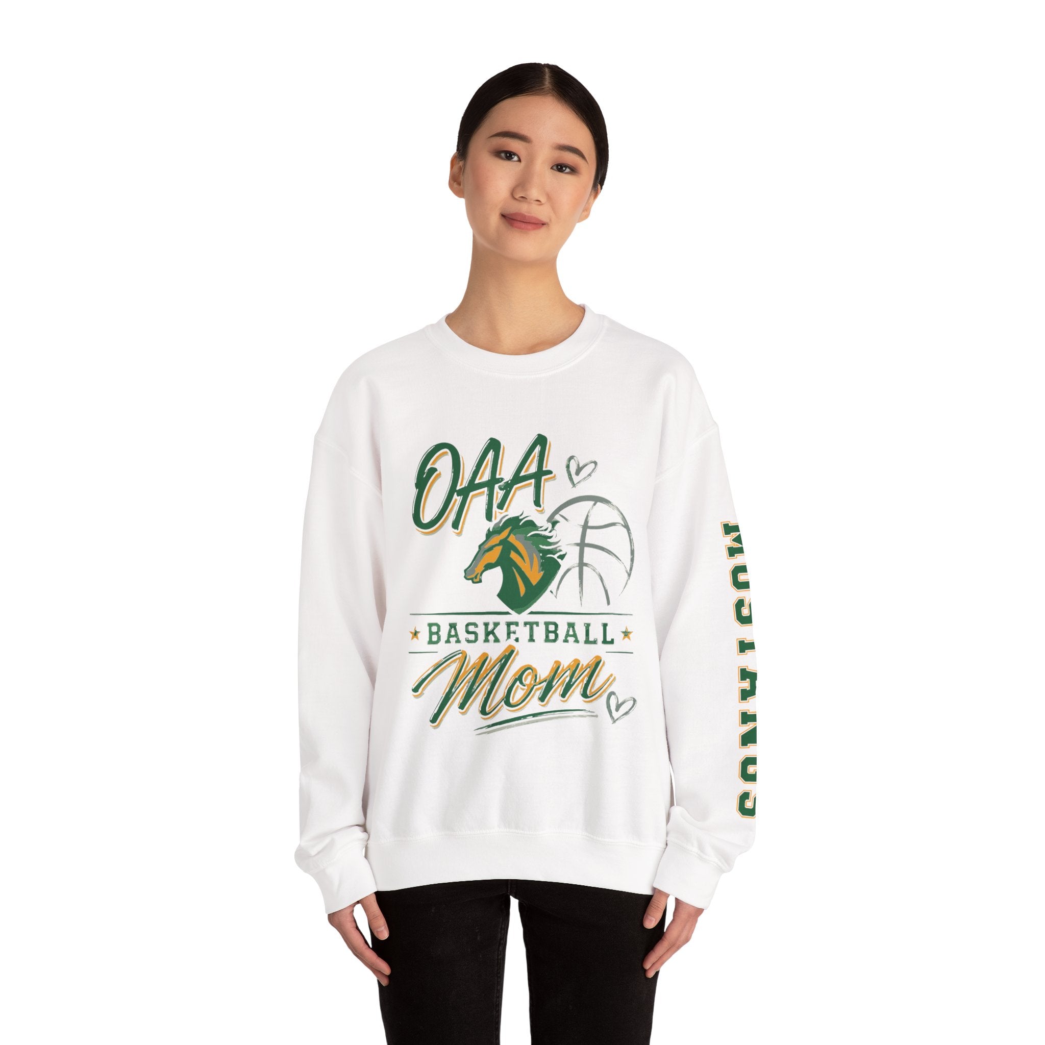 Basketball Mom Crewneck Sweatshirt — OAA Mustangs Sleeve Graphic