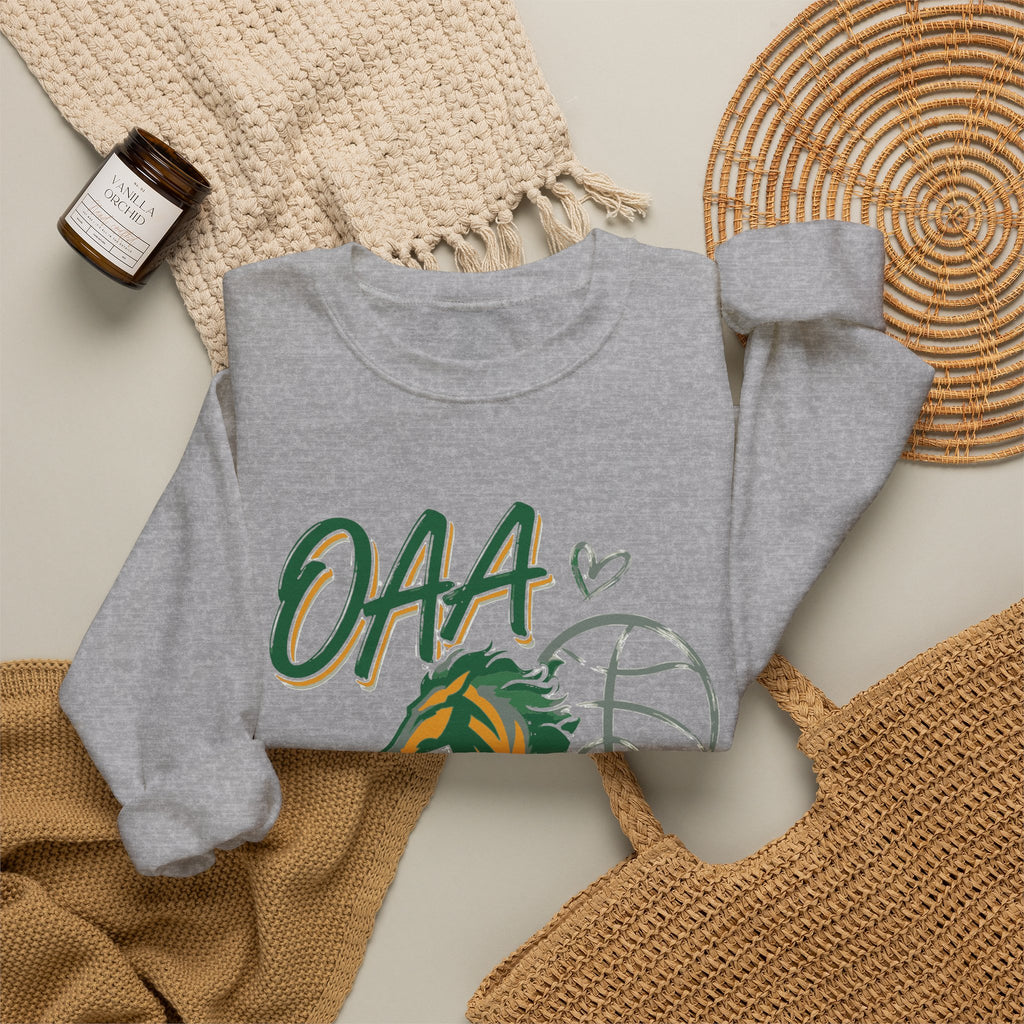 Basketball Mom Crewneck Sweatshirt — OAA Mustangs Sleeve Graphic