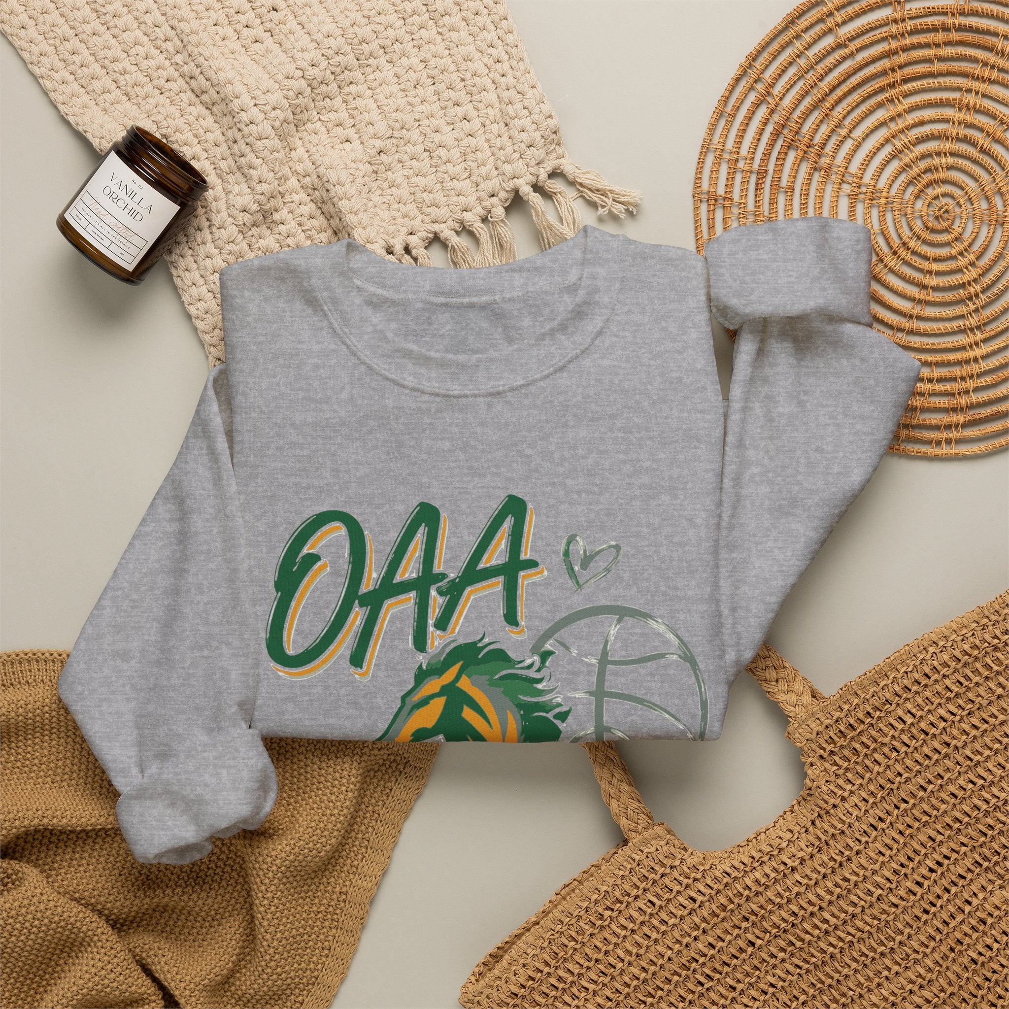 Basketball Mom Crewneck Sweatshirt — OAA Mustangs Sleeve Graphic
