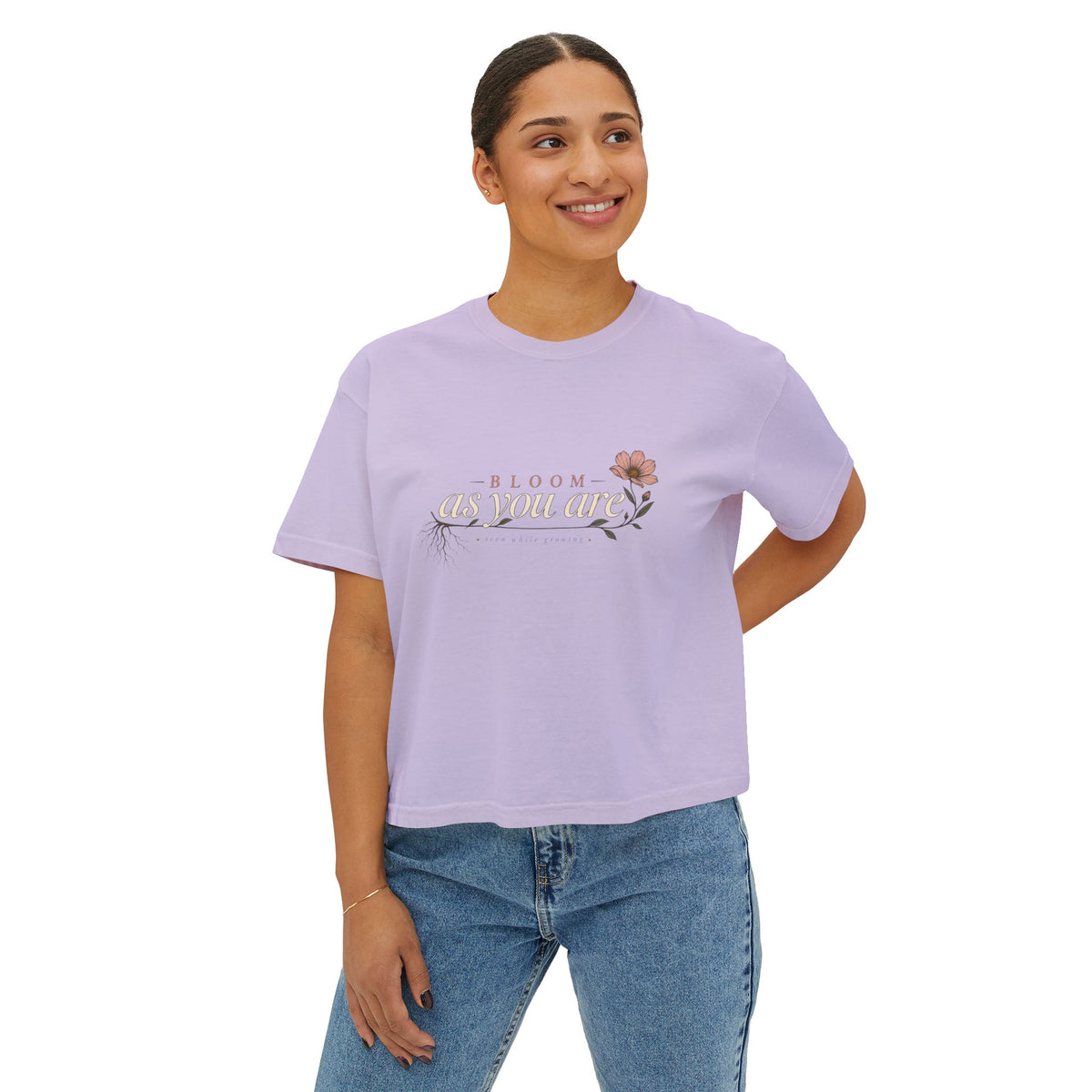 Bloom "As You Are" Boxy Tee – Floral Inspirational Crop Top
