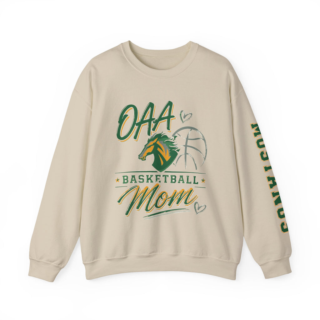 Basketball Mom Crewneck Sweatshirt — OAA Mustangs Sleeve Graphic