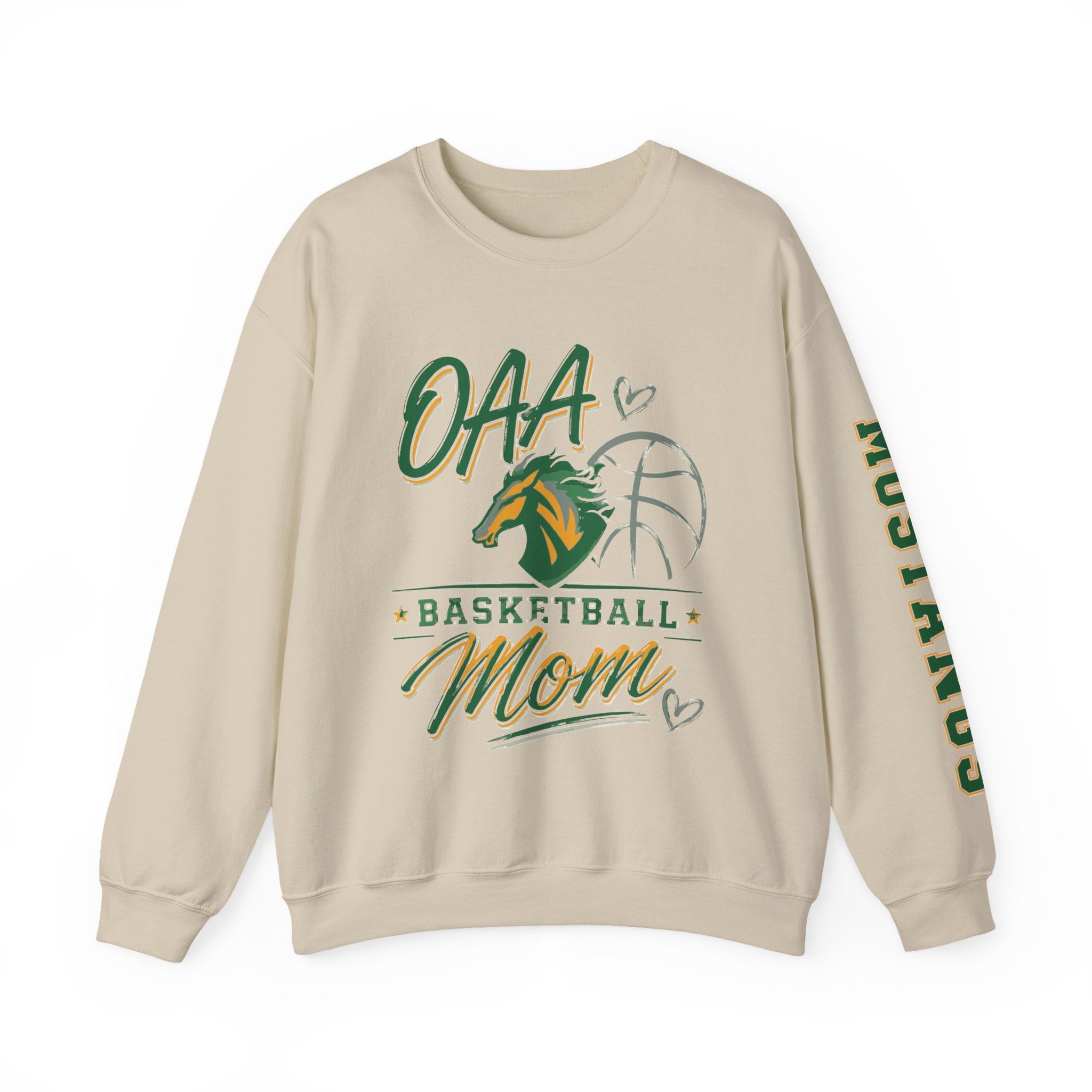 Basketball Mom Crewneck Sweatshirt — OAA Mustangs Sleeve Graphic