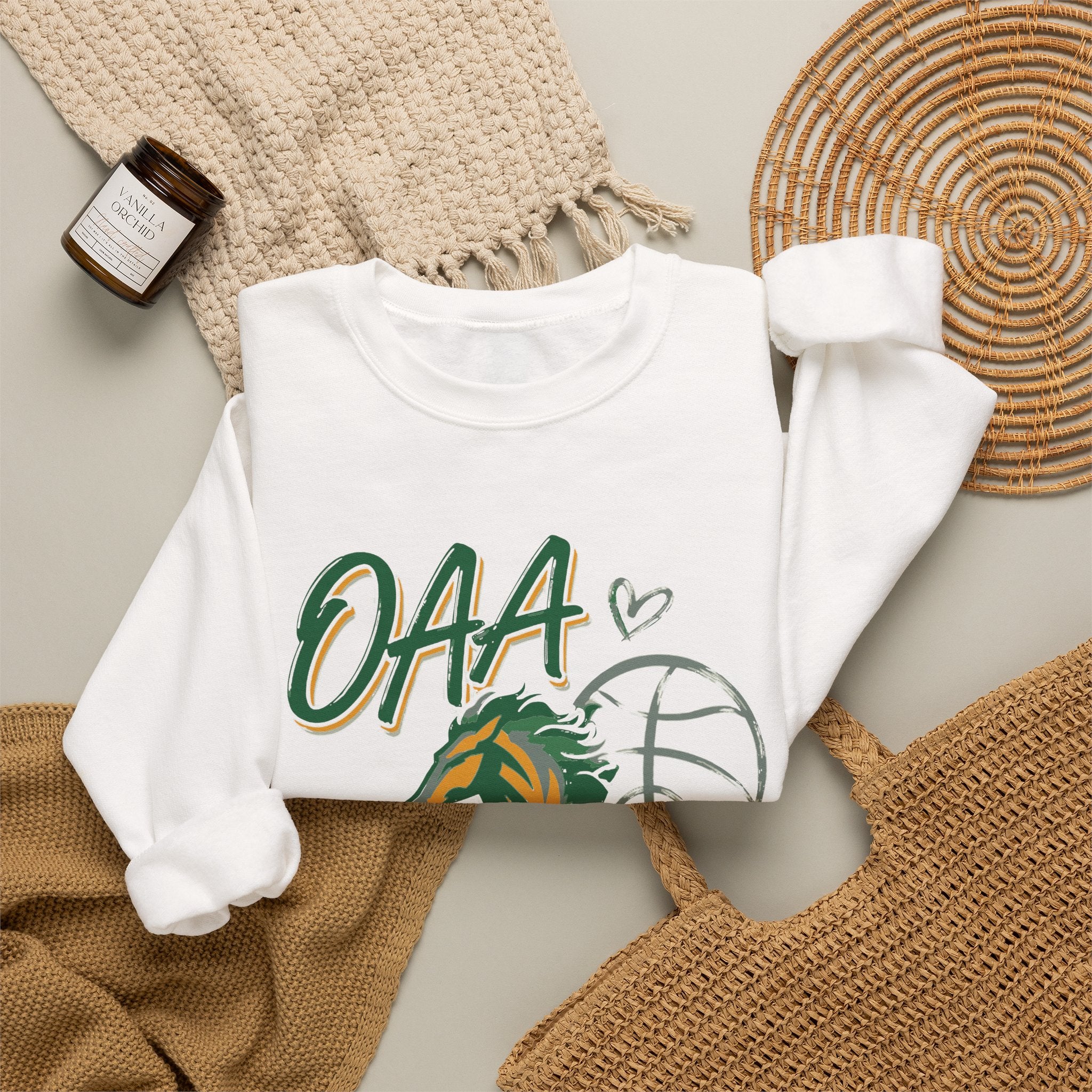 Basketball Mom Crewneck Sweatshirt — OAA Mustangs Sleeve Graphic