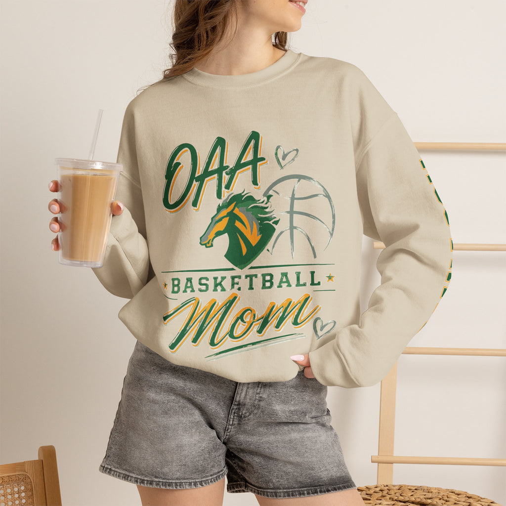 Basketball Mom Crewneck Sweatshirt — OAA Mustangs Sleeve Graphic