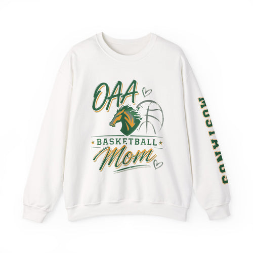 Basketball Mom Crewneck Sweatshirt — OAA Mustangs Sleeve Graphic