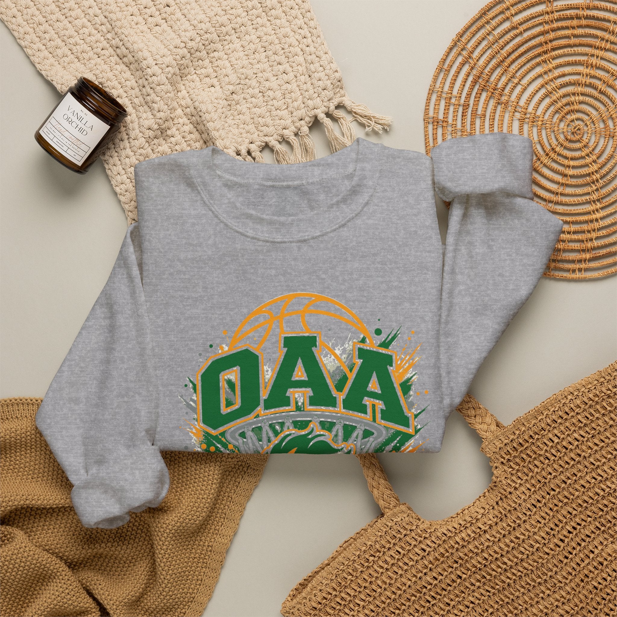 OAA Basketball Crewneck Sweatshirt — Vintage Mascot Team Pullover