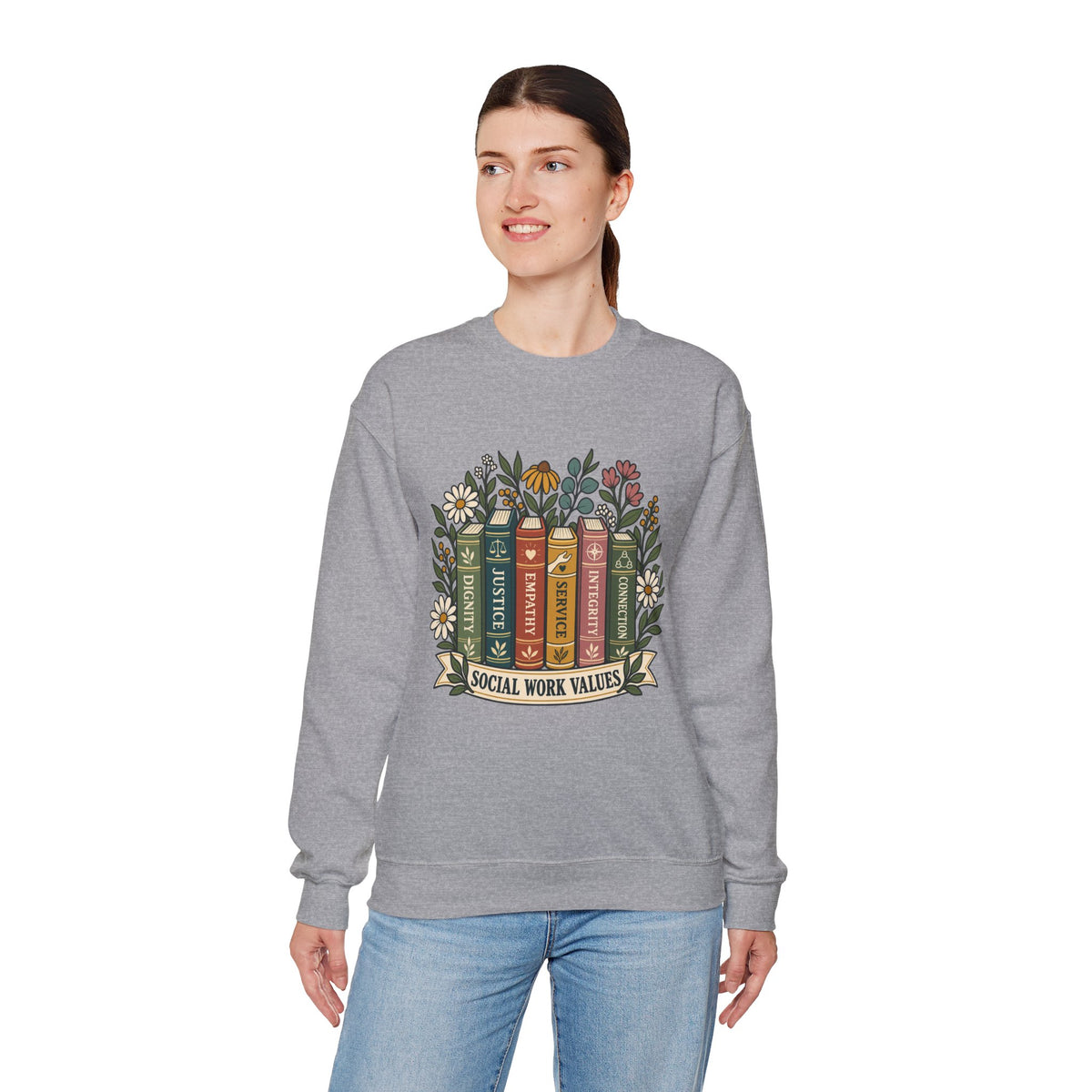Social Work Values Crewneck Sweatshirt — Floral Books Design