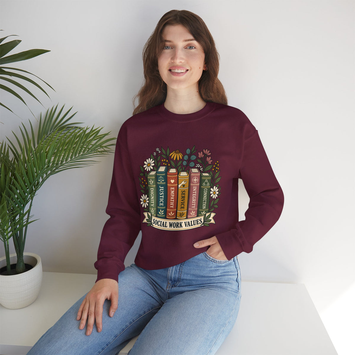 Social Work Values Crewneck Sweatshirt — Floral Books Design